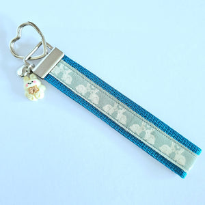 Bunnies in the Love Silver Key Chain Fob with Bunny Charm