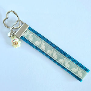Bunnies in the Love Silver Key Chain Fob with Bunny Charm