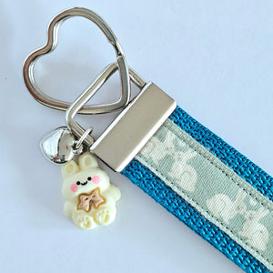 Bunnies in the Love Silver Key Chain Fob with Bunny Charm