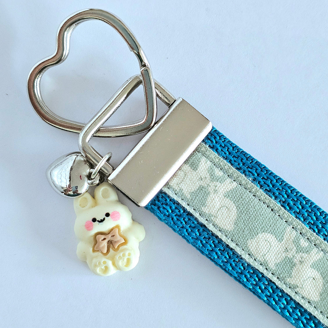 Bunnies in the Love Silver Key Chain Fob with Bunny Charm