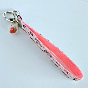 Bunnies with Hearts on Silver Key Chain Fob with Rose Charm
