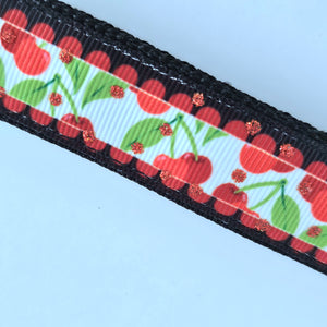 Cherries with Glitter on Gold Key Chain Fob with Enameled Cherry charm