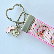 Load image into Gallery viewer, Bunny in a Wreath Silver Key Chain Fob with Rose Charm
