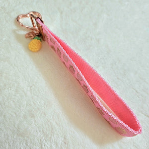 Pineapple Gold Heart Key Chain Fob - Foil printed Golden Pineapples with Adorable Pineapple & Turtle Charm