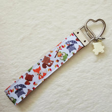Load image into Gallery viewer, Adorable Fall Forest Friends on White Key Fob on Silver
