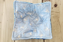 Load image into Gallery viewer, Bunnies &amp; Chicks on Light Blue with Blue Flowers - Reversible 100% Cotton Bowl Cozy
