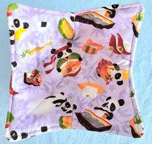 Load image into Gallery viewer, Panda Sushi Dim Sum in Blue or Lavender - Reversible 100% Cotton Bowl Cozy
