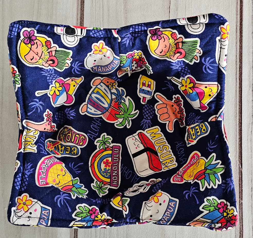 Hawaii Musubi Shave Ice Pineapple Hula Bowl Cozie- Reversible 100% Cotton Bowl Cozy