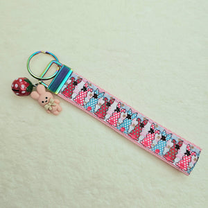 Bunnies with Bows Stars and Polka Dots Key Chain Fob your choice of hardware color