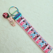 Load image into Gallery viewer, Bunnies with Bows Stars and Polka Dots Key Chain Fob your choice of hardware color
