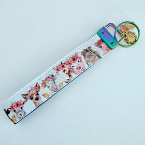 Animals with Leipo'o (Wreaths) - Key Chain Fob with Your Choice of Rose Gold, Yellow Gold or Silver Hardware
