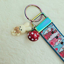 Load image into Gallery viewer, Bunnies with Bows Stars and Polka Dots Key Chain Fob your choice of hardware color
