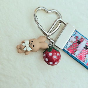 Bunnies with Bows Stars and Polka Dots Key Chain Fob your choice of hardware color