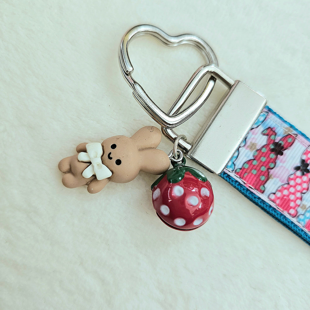 Bunnies with Bows Stars and Polka Dots Key Chain Fob your choice of hardware color