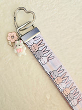 Load image into Gallery viewer, Bunnies Saying Hi! Key Chain Fob with Your Choice of Rose Gold, Yellow Gold or Silver Hardware
