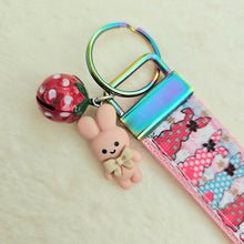 Load image into Gallery viewer, Bunnies with Bows Stars and Polka Dots Key Chain Fob your choice of hardware color
