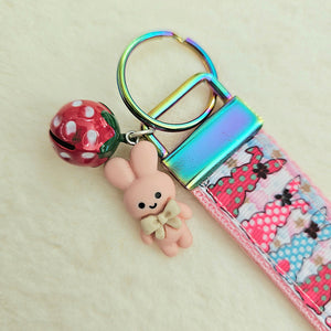 Bunnies with Bows Stars and Polka Dots Key Chain Fob your choice of hardware color