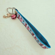 Load image into Gallery viewer, Bunnies with Bows Stars and Polka Dots Key Chain Fob your choice of hardware color
