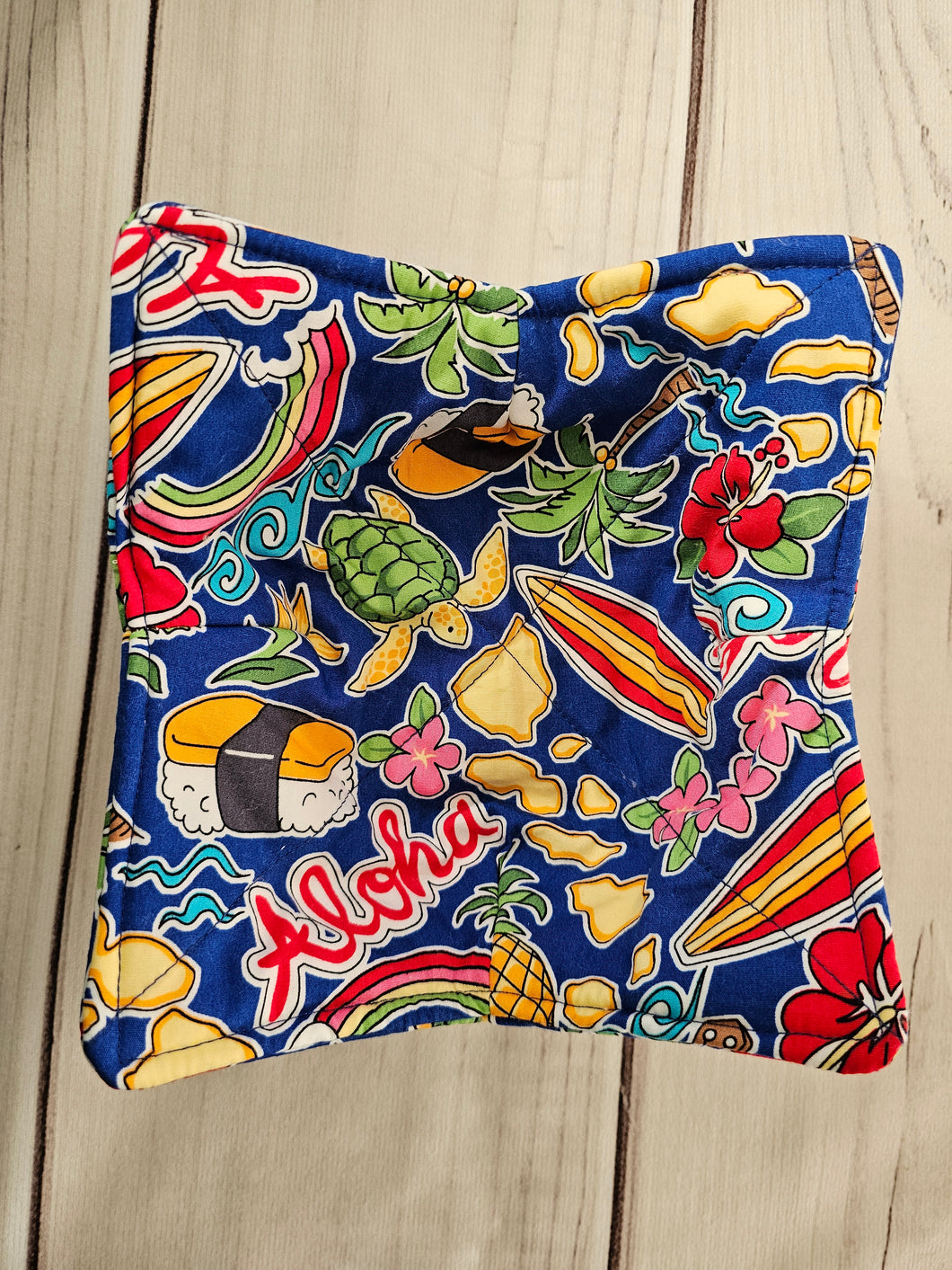 Blue Hawaii Reversible 100% Cotton Bowl Cozy - Musubi, Turtle, Ukelele, Hibiscus, Surfboard