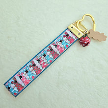 Load image into Gallery viewer, Bunnies with Bows Stars and Polka Dots Key Chain Fob your choice of hardware color
