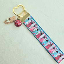 Load image into Gallery viewer, Bunnies with Bows Stars and Polka Dots Key Chain Fob your choice of hardware color
