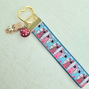 Bunnies with Bows Stars and Polka Dots Key Chain Fob your choice of hardware color