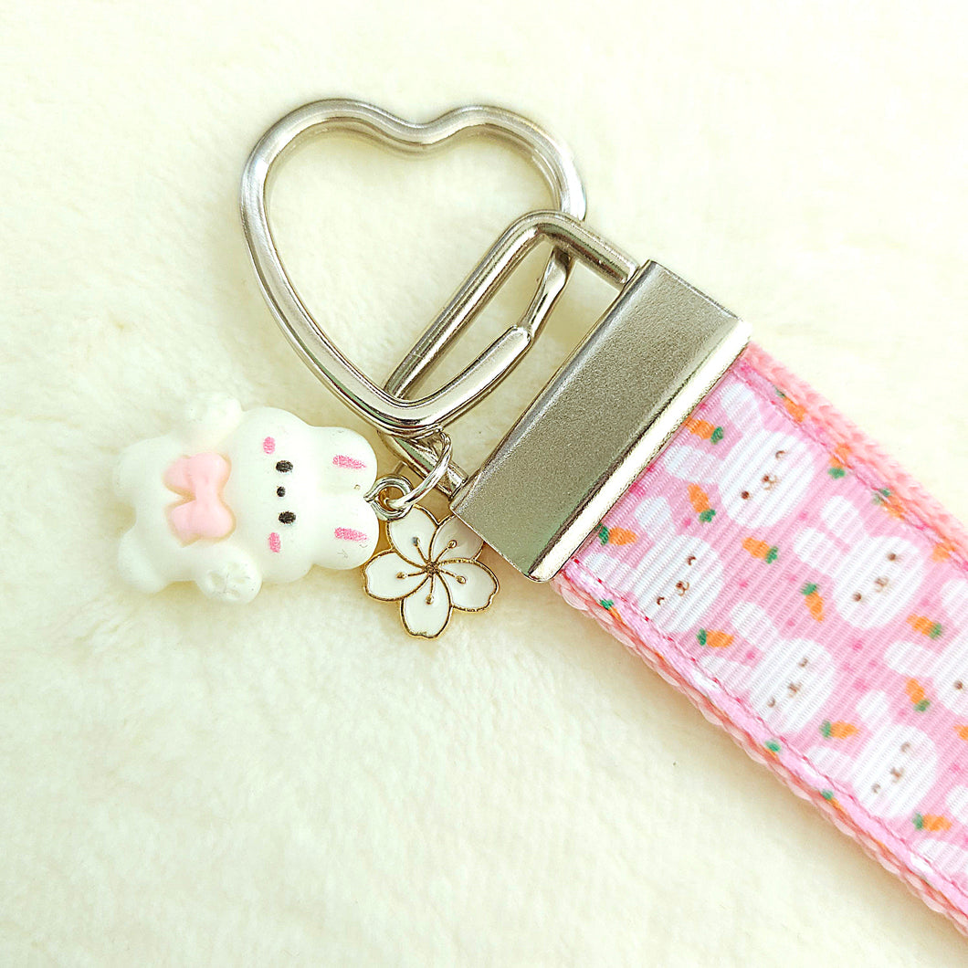 Kawaii Bunny Faces Key Fob in Pink