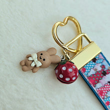 Load image into Gallery viewer, Bunnies with Bows Stars and Polka Dots Key Chain Fob your choice of hardware color
