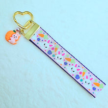 Load image into Gallery viewer, Bunny Flowers &amp; Carrots Glittery Key Chain Fob on Gold with Bunny Charm
