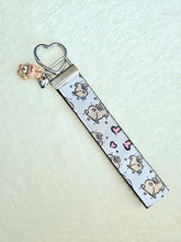 Load image into Gallery viewer, Bunnies with Hearts on Silver Key Chain Fob with Rose Charm
