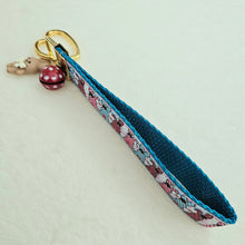 Load image into Gallery viewer, Bunnies with Bows Stars and Polka Dots Key Chain Fob your choice of hardware color
