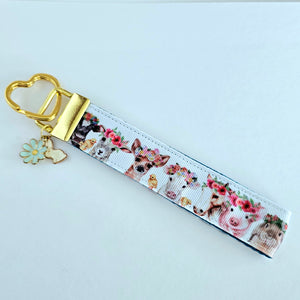Animals with Leipo'o (Wreaths) - Key Chain Fob with Your Choice of Rose Gold, Yellow Gold or Silver Hardware
