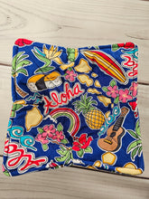 Load image into Gallery viewer, Blue Hawaii Reversible 100% Cotton Bowl Cozy - Musubi, Turtle, Ukelele, Hibiscus, Surfboard
