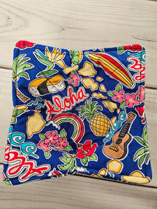 Blue Hawaii Reversible 100% Cotton Bowl Cozy - Musubi, Turtle, Ukelele, Hibiscus, Surfboard