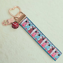 Load image into Gallery viewer, Bunnies with Bows Stars and Polka Dots Key Chain Fob your choice of hardware color
