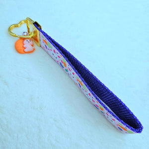 Bunny Flowers & Carrots Glittery Key Chain Fob on Gold with Bunny Charm