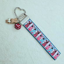 Load image into Gallery viewer, Bunnies with Bows Stars and Polka Dots Key Chain Fob your choice of hardware color
