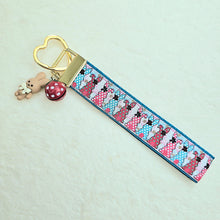 Load image into Gallery viewer, Bunnies with Bows Stars and Polka Dots Key Chain Fob your choice of hardware color
