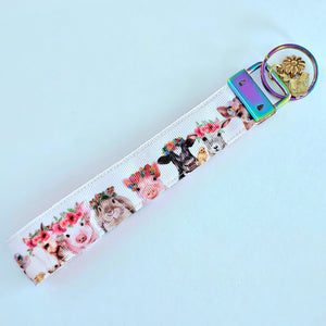 Animals with Leipo'o (Wreaths) - Key Chain Fob with Your Choice of Rose Gold, Yellow Gold or Silver Hardware