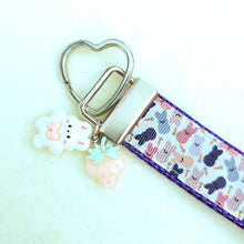 Load image into Gallery viewer, Peeps Bunnies Key Fob with Bunny and Strawberry Charms
