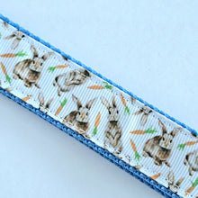 Load image into Gallery viewer, Bunnies with Carrots on White Heart Key Fob Wristlet on Silver or Rainbow
