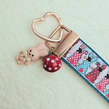 Load image into Gallery viewer, Bunnies with Bows Stars and Polka Dots Key Chain Fob your choice of hardware color
