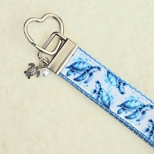 Load image into Gallery viewer, Sea Turtles Honu on Silver Heart Key Chain Fob with Turtle &amp; Pearl Charm
