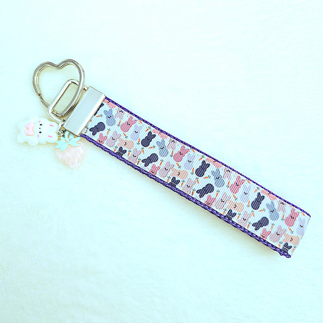 Peeps Bunnies Key Fob with Bunny and Strawberry Charms
