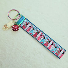 Load image into Gallery viewer, Bunnies with Bows Stars and Polka Dots Key Chain Fob your choice of hardware color

