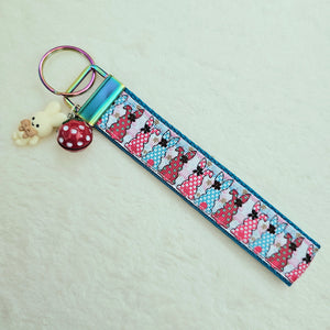 Bunnies with Bows Stars and Polka Dots Key Chain Fob your choice of hardware color