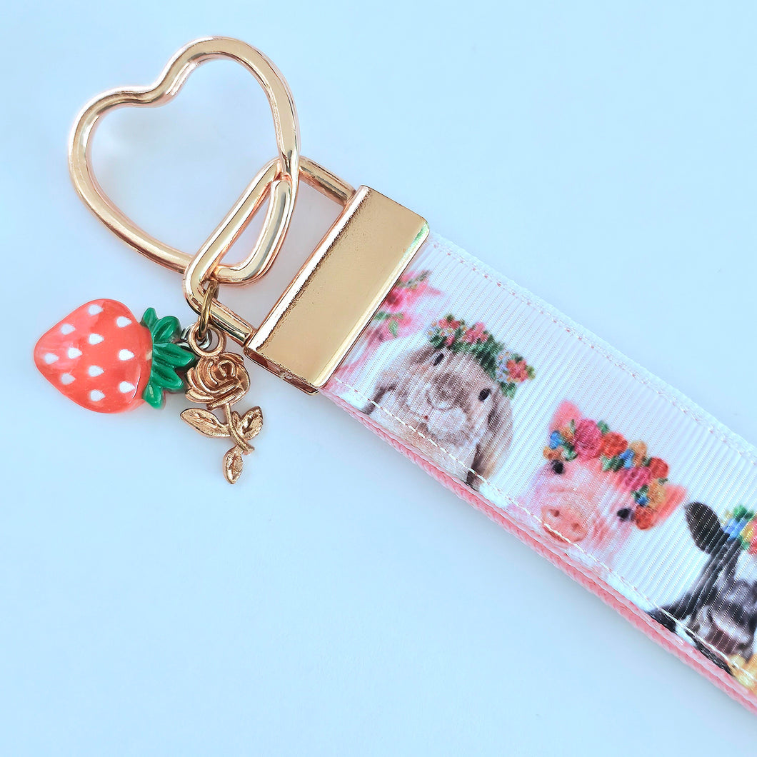 Animals with Leipo'o (Wreaths) - Key Chain Fob with Your Choice of Rose Gold, Yellow Gold or Silver Hardware