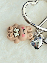 Load image into Gallery viewer, Bunnies with Hearts on Silver Key Chain Fob with Rose Charm
