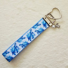 Load image into Gallery viewer, Sea Turtles Honu on Silver Heart Key Chain Fob with Turtle &amp; Pearl Charm
