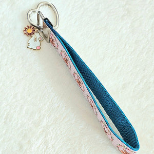 Bunny in a Wreath Silver Key Chain Fob with Rose Charm